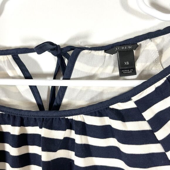 J. CREW STRIPED PEASANT TOP GATHERED NECK TIE BACK NAVY IVORY Size XS Fit S/M - Picture 5 of 10